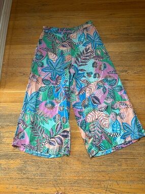 Cynthia Rowley linen tropical print wide leg pants